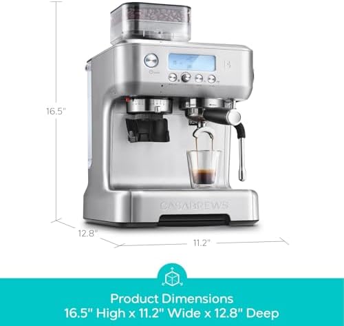 CASABREWS 5700Pro Espresso Machine with Grinder  Professional Coffee Maker with Milk Frother Steam Wand  Barista Quality Cappuccino Latte Machine with LCD Display  Great for Coffee Enthusiasts
