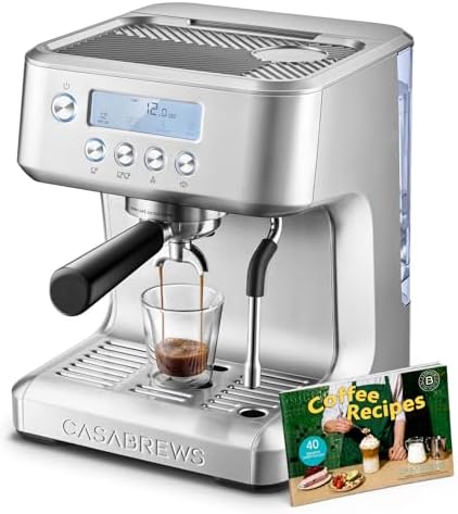 CASABREWS Ultra Espresso Machine with LCD Display  20 Bar Espresso Maker with Powerful Milk Frother  Customizable Brewing Temperature  Barista Level Latte and Cappuccino Machine for Home  Silver