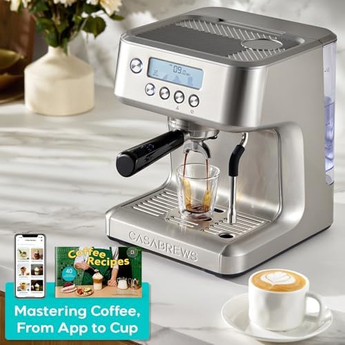 CASABREWS Ultra Espresso Machine with LCD Display  20 Bar Espresso Maker with Powerful Milk Frother  Customizable Brewing Temperature  Barista Level Latte and Cappuccino Machine for Home  Silver