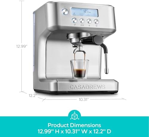 CASABREWS Ultra Espresso Machine with LCD Display  20 Bar Espresso Maker with Powerful Milk Frother  Customizable Brewing Temperature  Barista Level Latte and Cappuccino Machine for Home  Silver