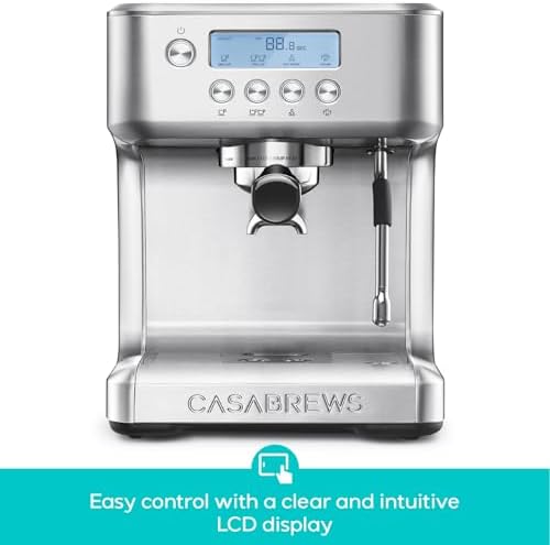 CASABREWS Ultra Espresso Machine with LCD Display  20 Bar Espresso Maker with Powerful Milk Frother  Customizable Brewing Temperature  Barista Level Latte and Cappuccino Machine for Home  Silver