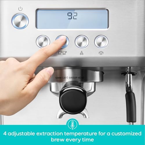 CASABREWS Ultra Espresso Machine with LCD Display  20 Bar Espresso Maker with Powerful Milk Frother  Customizable Brewing Temperature  Barista Level Latte and Cappuccino Machine for Home  Silver