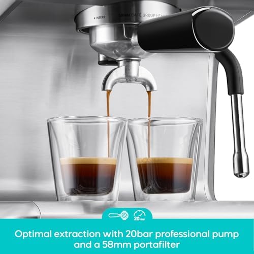 CASABREWS Ultra Espresso Machine with LCD Display  20 Bar Espresso Maker with Powerful Milk Frother  Customizable Brewing Temperature  Barista Level Latte and Cappuccino Machine for Home  Silver