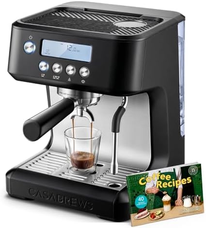CASABREWS Ultra Espresso Machine with LCD Display  20 Bar Espresso Maker with Powerful Milk Frother  Customizable Brewing Temperature  Barista Level Latte and Cappuccino Machine for Home  Silver