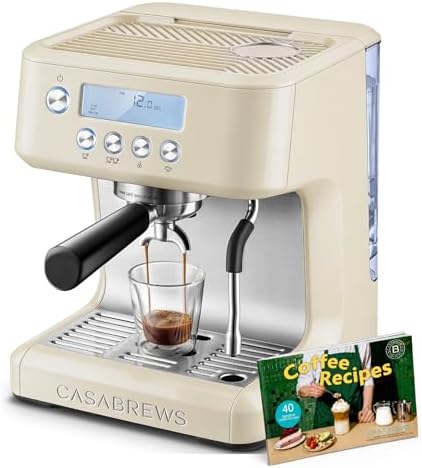 CASABREWS Ultra Espresso Machine with LCD Display  20 Bar Espresso Maker with Powerful Milk Frother  Customizable Brewing Temperature  Barista Level Latte and Cappuccino Machine for Home  Silver