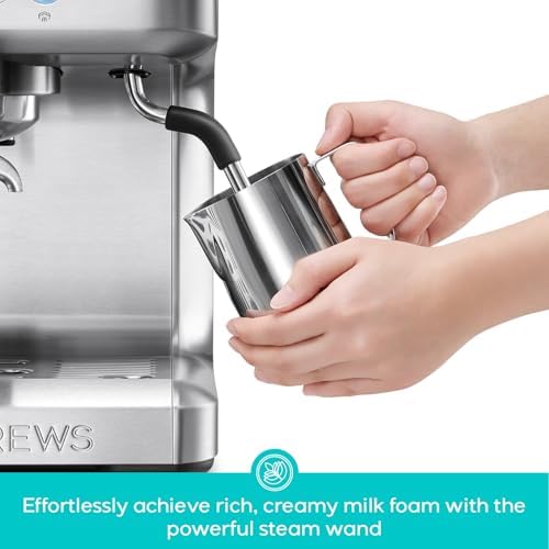CASABREWS Ultra Espresso Machine with LCD Display  20 Bar Espresso Maker with Powerful Milk Frother  Customizable Brewing Temperature  Barista Level Latte and Cappuccino Machine for Home  Silver