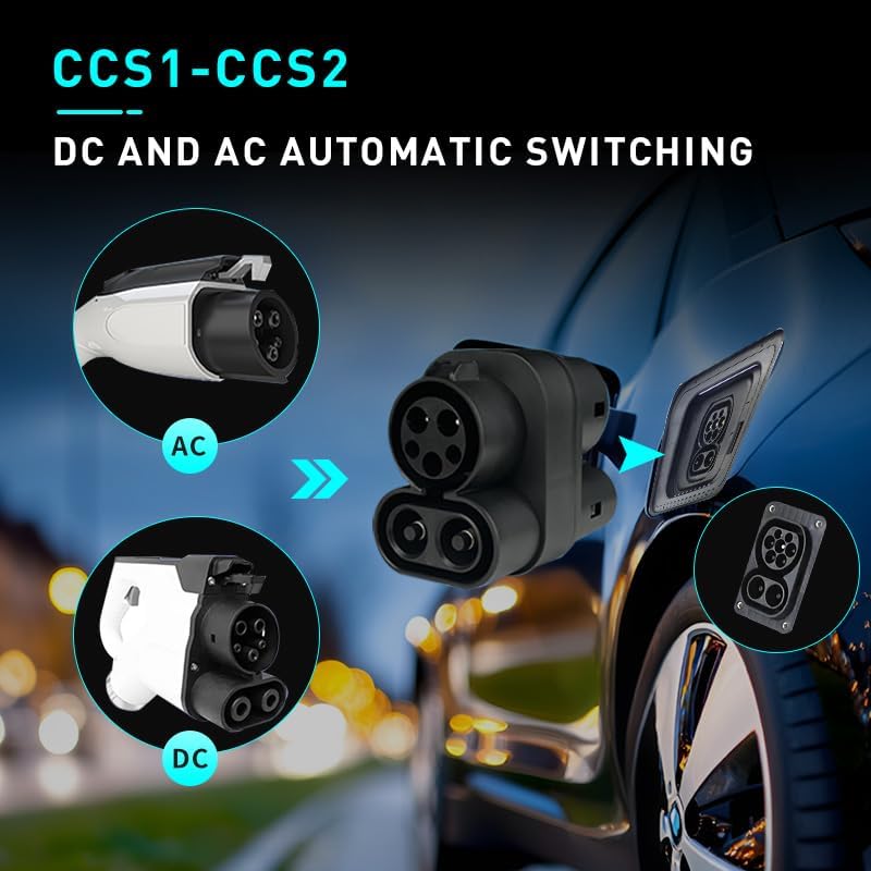 CCS1 to CCS2 Adapter EV Charger Adpater DC 1000V 400A and AC 32A EV Charger Connector Black Type 1 to Type 2 Adapter SAE j1772 to IEC62196