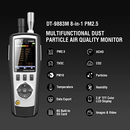 CEM T ax Included DT 9883M cleanroom Particle Counter PM2 5/10 HCHO CO2 TVOC Air Particle  0 3 0 5 1 0 2 5 5 0 10 m Supports Photos and Camera