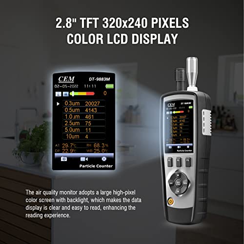 CEM T ax Included DT 9883M cleanroom Particle Counter PM2 5/10 HCHO CO2 TVOC Air Particle  0 3 0 5 1 0 2 5 5 0 10 m Supports Photos and Camera