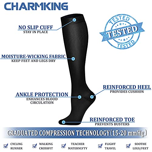 CHARMKING Compression Socks for Women & Men Circulation  8 Pairs  15 20 mmHg is Best Support for Athletic Running Hiking