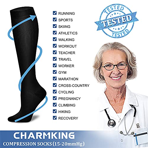 CHARMKING Compression Socks for Women & Men Circulation  8 Pairs  15 20 mmHg is Best Support for Athletic Running Hiking