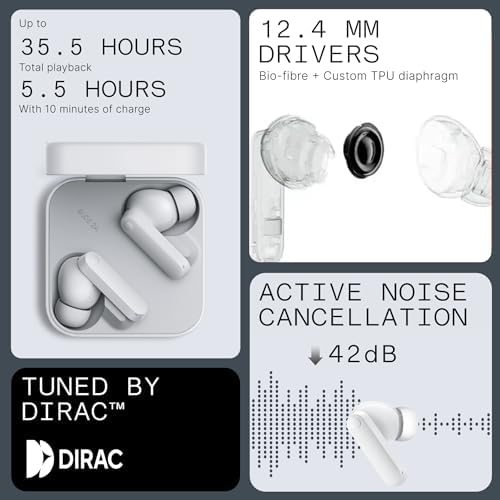 CMF Buds 2a Wireless Earbuds 2025 New Active Noise Cancelling 42dB Hybrid ANC Bluetooth Headphones  12 4mm Dynamic Driver for Big Bass  4 Mic Clear Call  Sport Ear Buds for iPhone  Android  Light Grey