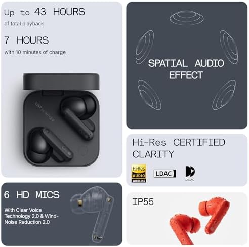 CMF Buds Pro 2 Wireless Earbuds with Smart Dial  50dB Hybrid Noise Cancelling Earbuds Wireless Bluetooth 5 3  11mm Bass with LDAC  6 Hi Res Audio Mics  43H Playtime  Fast Charging Case  Dark Grey