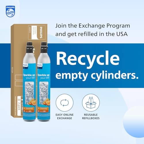 CO2 Canisters for Soda Maker  Philips 60L Threaded Refill Co2 Cylinder for Carbonated Water Machine  Compatible with All Screw In Sparkling Water Maker  Refillable Co2 Cartridges