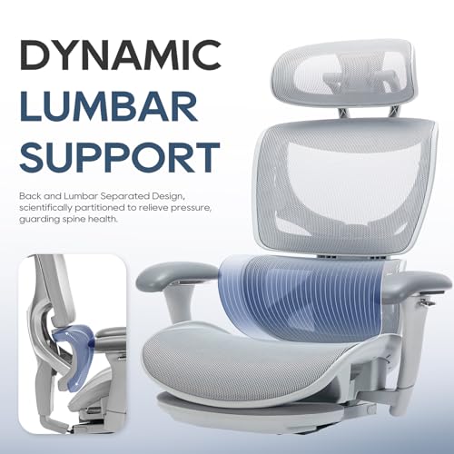 COLAMY Ergonomic Mesh Office Chair  Ergonomic Desk Chair with Footrest  Executive High Back Computer Desk Chair with Lumbar Support  Headrest and Adjustable 3D Arms  Tilt Lock and Lumbar Support Grey