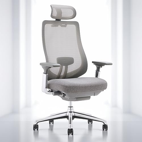 COLAMY Ergonomic Mesh Office Chair  High Back Executive Desk Chair with Adjustable Headrest  4D Arm  Slide Seat  Tilt Lock  Lumbar Support  Grey