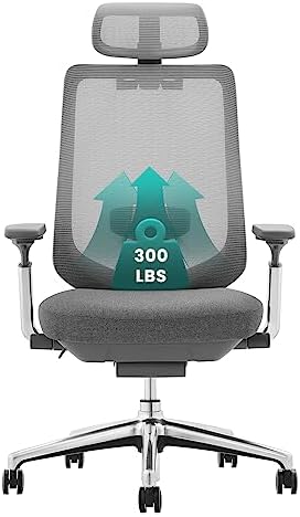 COLAMY Ergonomic Mesh Office Chair  High Back Office Chair  Computer Executive Desk Chair with Lumbar Support Adjustable Headrest and 4D Arms  Slide Seat  Tilt Lock Darkgrey New