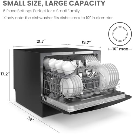 COMFEE  Countertop Dishwasher  Energy Star Portable Dishwasher  6 Place Settings & 8 Washing Programs  Speed  Baby Care  ECO& Glass  Dish Washer for Dorm  RV& Apartment  Black