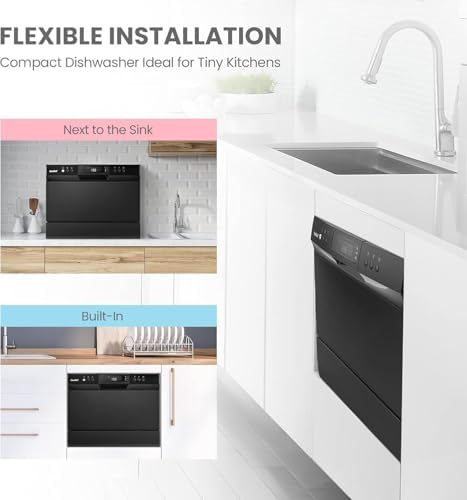 COMFEE  Countertop Dishwasher  Energy Star Portable Dishwasher  6 Place Settings & 8 Washing Programs  Speed  Baby Care  ECO& Glass  Dish Washer for Dorm  RV& Apartment  Black