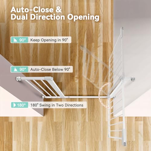 COMOMY 36 Extra Tall Baby Gate for Stairs Doorways  Fits Openings 29 5 to 48 8 Wide  Auto Close Extra Wide Dog Gate for House  Pressure Mounted Easy Walk Through Pet Gate with Door  White