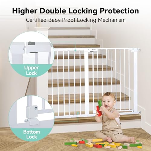 COMOMY 36 Extra Tall Baby Gate for Stairs Doorways  Fits Openings 29 5 to 48 8 Wide  Auto Close Extra Wide Dog Gate for House  Pressure Mounted Easy Walk Through Pet Gate with Door  White