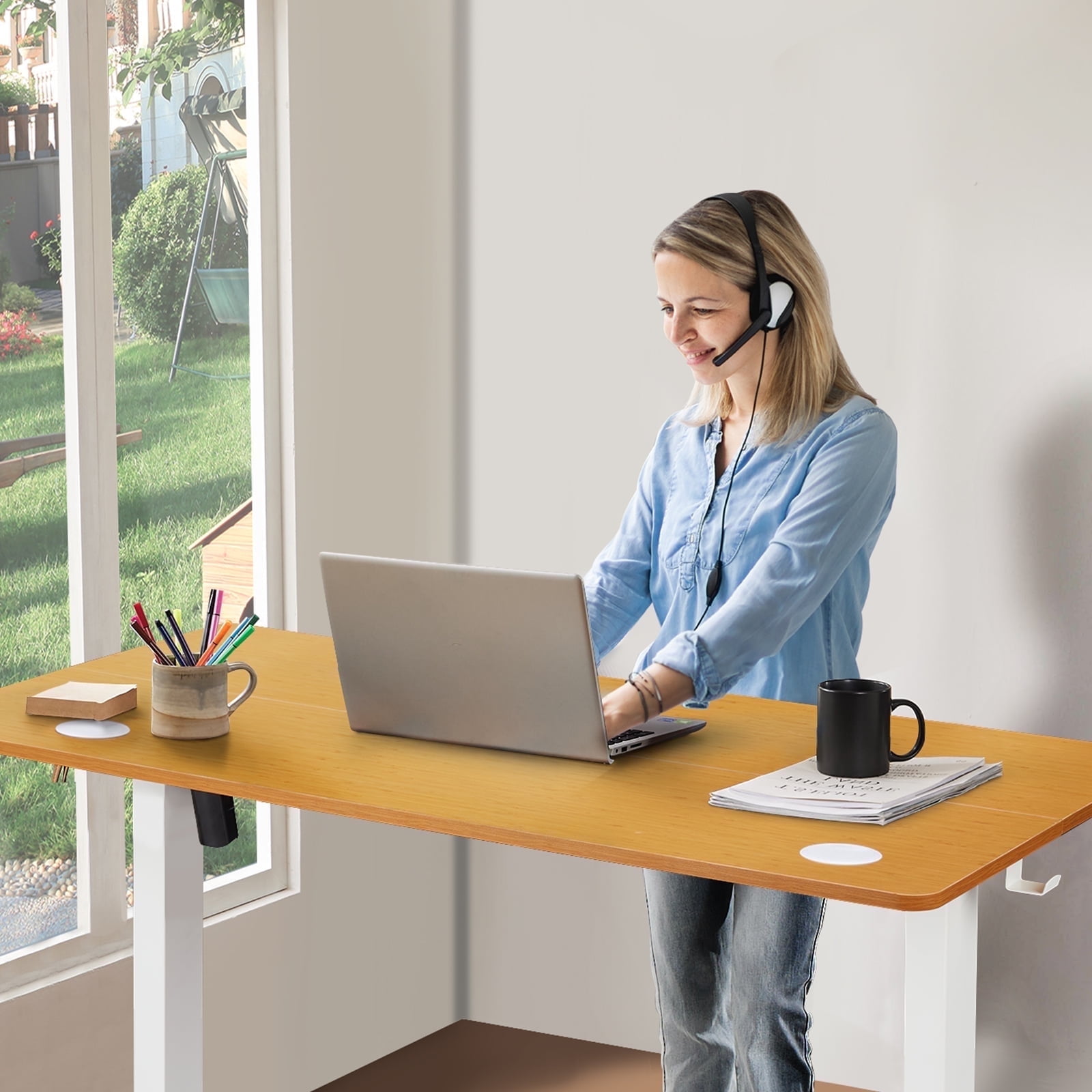 CONCETTA Electric Standing Desk  64  x24   Height Adjustable Desk  Home Office Desk with Electric Lift  Sit Stand Desk Workstation for Home Office  Oak