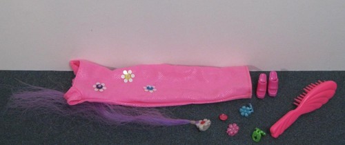 COOL CLIPS HAIR EXTENSION Barbie doll pink Sheath flower dress ultra long hair