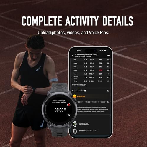 COROS PACE 4 Ultralight Sport GPS Watch  1 2 AMOLED Touchscreen 19 Days of Daily use  Voice Features  Advanced Training Tools  Accurate GPS  Heart Rate Monitor  Run  Black Crystal 