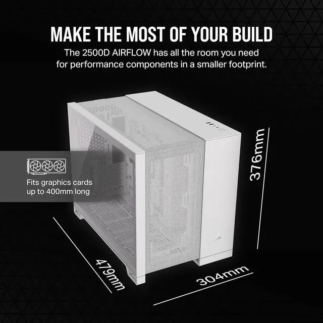 CORSAIR 2500D AIRFLOW Micro ATX Dual Chamber PC Case   White   Fully Mesh Front  Side  and Roof Panels   Fits up to 11x 120mm fans   4x AIO Radiator Mounting Positions