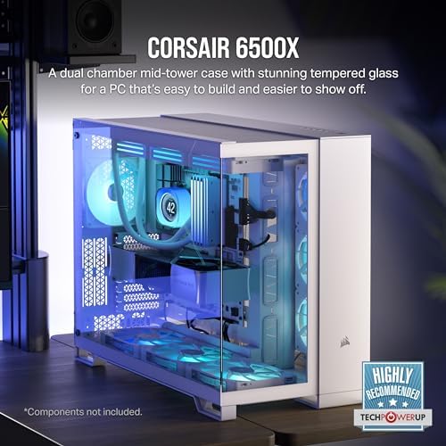 CORSAIR Carcasa para PC mATX de vidrio templado 2500X, no incluye ventiladores, diseño de doble cámara, amplia flexibilidad de refrigeración, compatible con placa base de conexión inversa, color negro