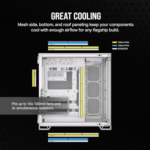CORSAIR Carcasa para PC mATX de vidrio templado 2500X, no incluye ventiladores, diseño de doble cámara, amplia flexibilidad de refrigeración, compatible con placa base de conexión inversa, color negro