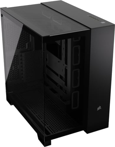 CORSAIR Carcasa para PC mATX de vidrio templado 2500X, no incluye ventiladores, diseño de doble cámara, amplia flexibilidad de refrigeración, compatible con placa base de conexión inversa, color negro