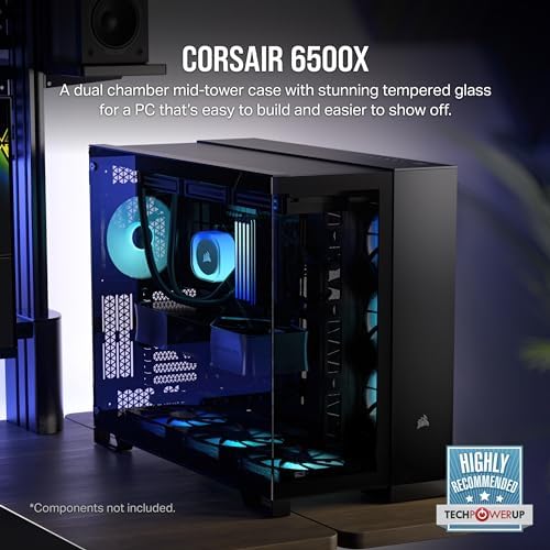 CORSAIR Carcasa para PC mATX de vidrio templado 2500X, no incluye ventiladores, diseño de doble cámara, amplia flexibilidad de refrigeración, compatible con placa base de conexión inversa, color negro