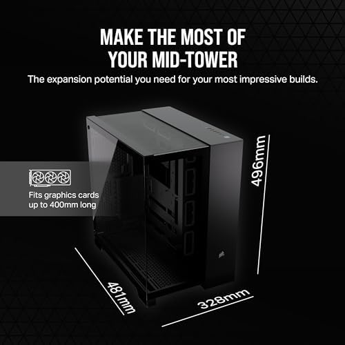 CORSAIR Carcasa para PC mATX de vidrio templado 2500X, no incluye ventiladores, diseño de doble cámara, amplia flexibilidad de refrigeración, compatible con placa base de conexión inversa, color negro