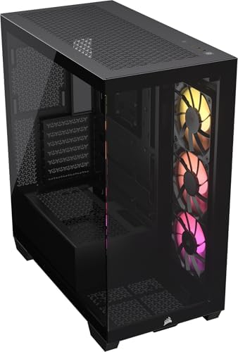 CORSAIR 3500X ARGB Mid Tower ATX PC Case   Panoramic Tempered Glass   Reverse Connection Motherboard Compatible   3X CORSAIR RS120 ARGB Fans Included   Black