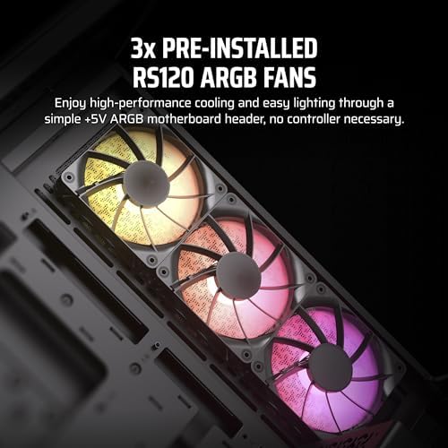 CORSAIR 3500X ARGB Mid Tower ATX PC Case   Panoramic Tempered Glass   Reverse Connection Motherboard Compatible   3X CORSAIR RS120 ARGB Fans Included   Black