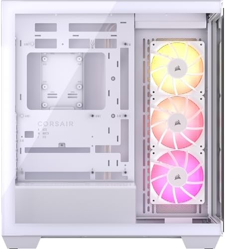 CORSAIR 3500X ARGB Mid Tower ATX PC Case   Panoramic Tempered Glass   Reverse Connection Motherboard Compatible   3X CORSAIR RS120 ARGB Fans Included   White