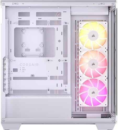 CORSAIR 3500X ARGB Mid Tower ATX PC Case   Panoramic Tempered Glass   Reverse Connection Motherboard Compatible   3X CORSAIR RS120 ARGB Fans Included   White