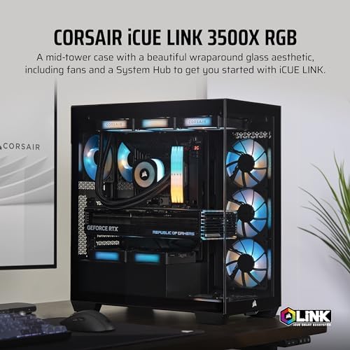 CORSAIR 3500X ARGB Mid Tower ATX PC Case   Panoramic Tempered Glass   Reverse Connection Motherboard Compatible   3X CORSAIR RS120 ARGB Fans Included   White