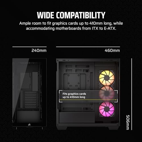 CORSAIR 3500X ARGB Mid Tower ATX PC Case   Panoramic Tempered Glass   Reverse Connection Motherboard Compatible   3X CORSAIR RS120 ARGB Fans Included   White
