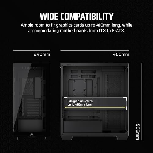 CORSAIR 3500X Mid Tower ATX PC Case   Panoramic Tempered Glass   Reverse Connection Motherboard Compatible   No Fans Included   Black