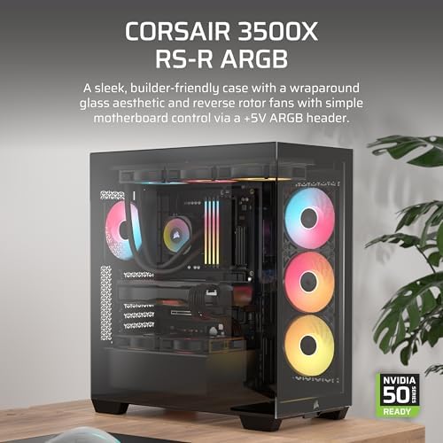 Caja de PC CORSAIR 3500X RS-R ARGB de torre media – 3 ventiladores ARGB RS120-R preinstalados, brazo anti-hundimiento para GPU, compatible con hasta 10 ventiladores de 120 mm, compatible con conexión