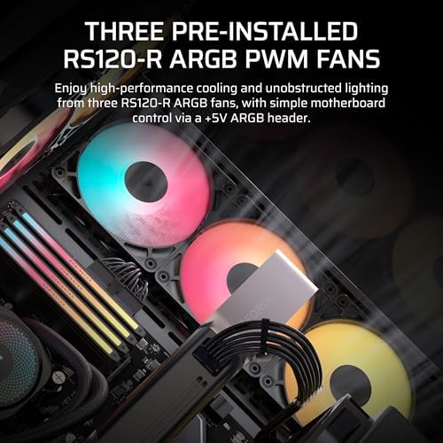 Caja de PC CORSAIR 3500X RS-R ARGB de torre media – 3 ventiladores ARGB RS120-R preinstalados, brazo anti-hundimiento para GPU, compatible con hasta 10 ventiladores de 120 mm, compatible con conexión