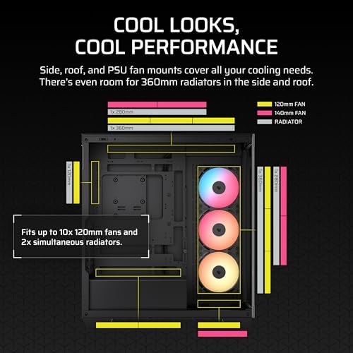 Caja de PC CORSAIR 3500X RS-R ARGB de torre media – 3 ventiladores ARGB RS120-R preinstalados, brazo anti-hundimiento para GPU, compatible con hasta 10 ventiladores de 120 mm, compatible con conexión