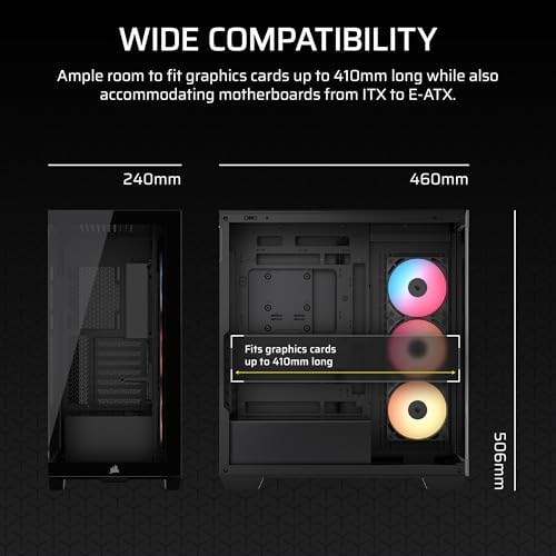 Caja de PC CORSAIR 3500X RS-R ARGB de torre media – 3 ventiladores ARGB RS120-R preinstalados, brazo anti-hundimiento para GPU, compatible con hasta 10 ventiladores de 120 mm, compatible con conexión