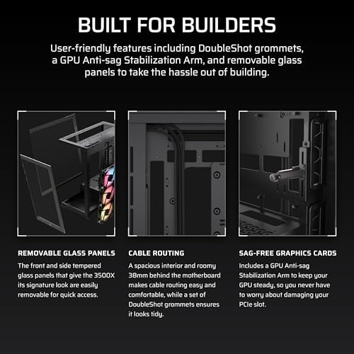 Caja de PC CORSAIR 3500X RS-R ARGB de torre media – 3 ventiladores ARGB RS120-R preinstalados, brazo anti-hundimiento para GPU, compatible con hasta 10 ventiladores de 120 mm, compatible con conexión