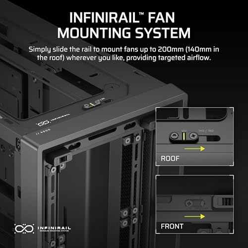 CORSAIR 4000D Frame Modular Mid Tower ATX PC Case   High Airflow  InfiniRail  Fan Mounting System  Dual 360mm Radiator Support  ASUS BTF  MSI Project Zero  Gigabyte Project Stealth   Black