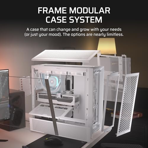CORSAIR 4000D RS Frame Modular High Airflow Mid Tower PC Case   3X CORSAIR RS Fans   InfiniRail  Fan Mounting System   Fits Multiple 360mm Radiators   Reverse Connector Motherboard Compatible   White