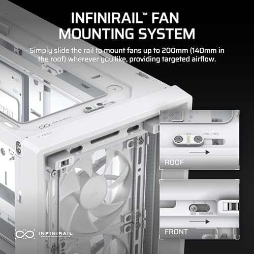 CORSAIR 4000D RS Frame Modular High Airflow Mid Tower PC Case   3X CORSAIR RS Fans   InfiniRail  Fan Mounting System   Fits Multiple 360mm Radiators   Reverse Connector Motherboard Compatible   White