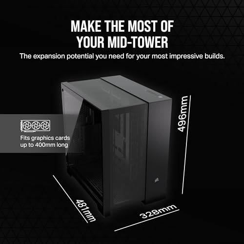CORSAIR 6500D Airflow Mid Tower ATX Dual Chamber PC Case   Tempered Glass   Reverse Connection Motherboard Compatible   No Fans Included   Black